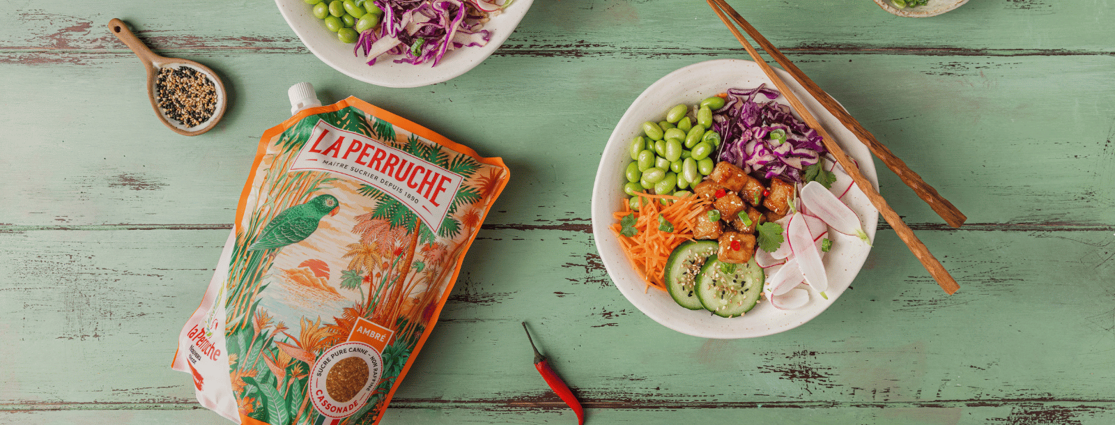TOFU CARAMELISE LEGUMES RIZ - LA PERRUCHE
